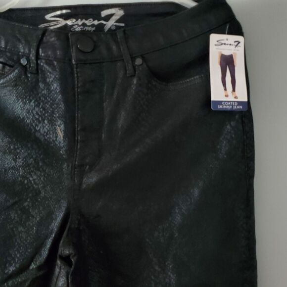 NWT Seven 7 Brand Ultra High Rise Viper Skinny Black Coated Jeans Size 12 - Picture 4 of 4